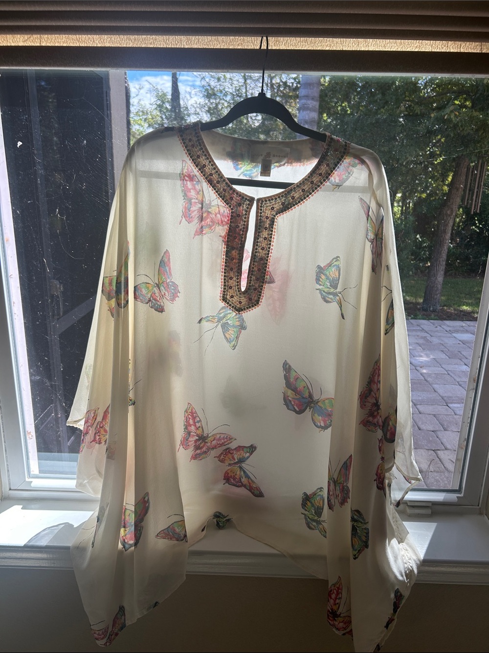 JB by Julie Brown Cream Butterfly Tunic with Beaded V-Neck